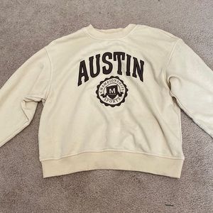 H&M, medium, Austin tan, and brown sweatshirt.